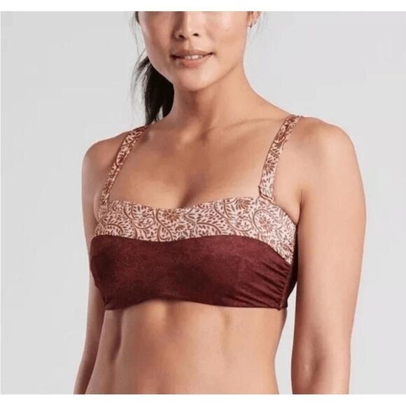 Athleta XS NWT Aqualuxe Batik Bandeau Bikini Top burgundy - Picture 1 of 9